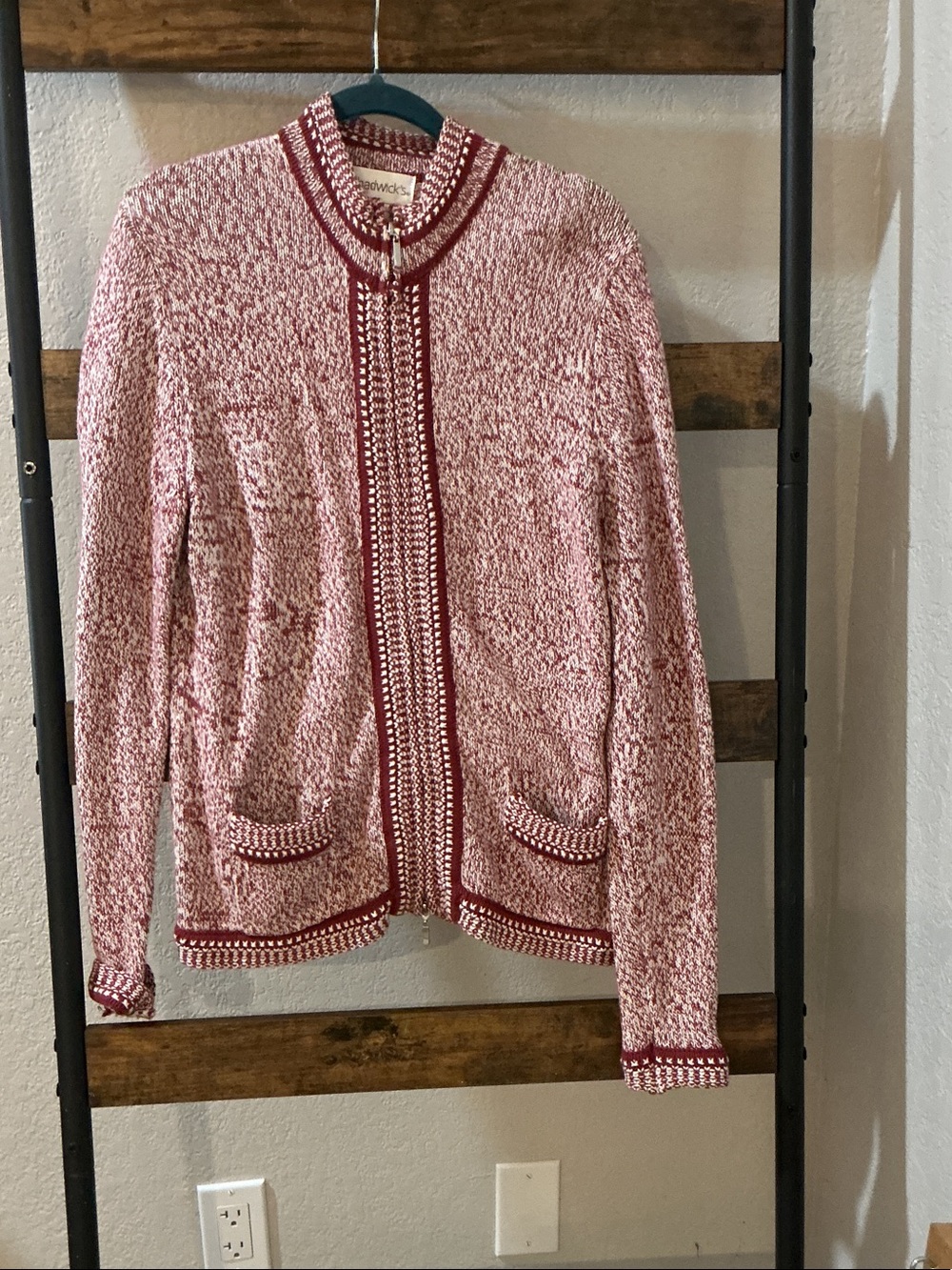 Chadwicks Marled Red and White Zip-Up Cardigan